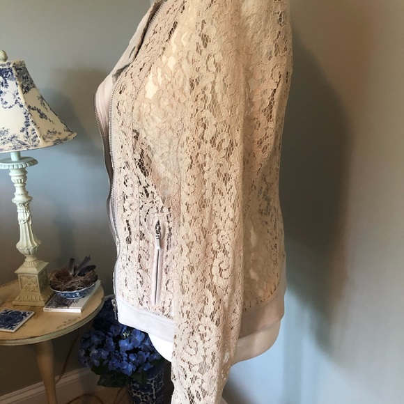 INC. Brand Light ivory lace & faux suede biker jacket - Picture 3 of 12